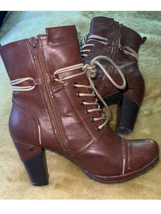 Codia Shoes - Codia • Women’s 7 • Brown • Lace-Up Heeled Boots • Side Zipper • Round Toe